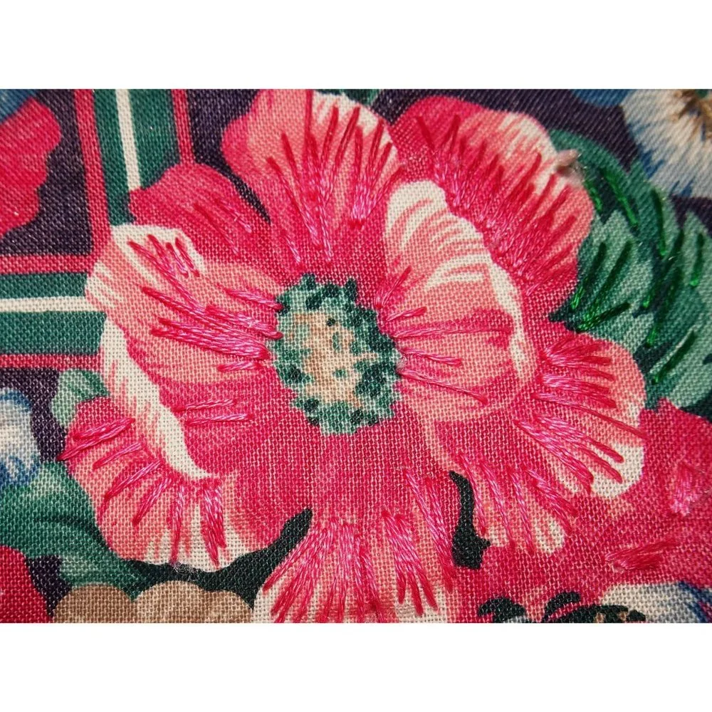 Vintage Pink & Blue Floral Throw Pillow retro country farmhouse decor cottage